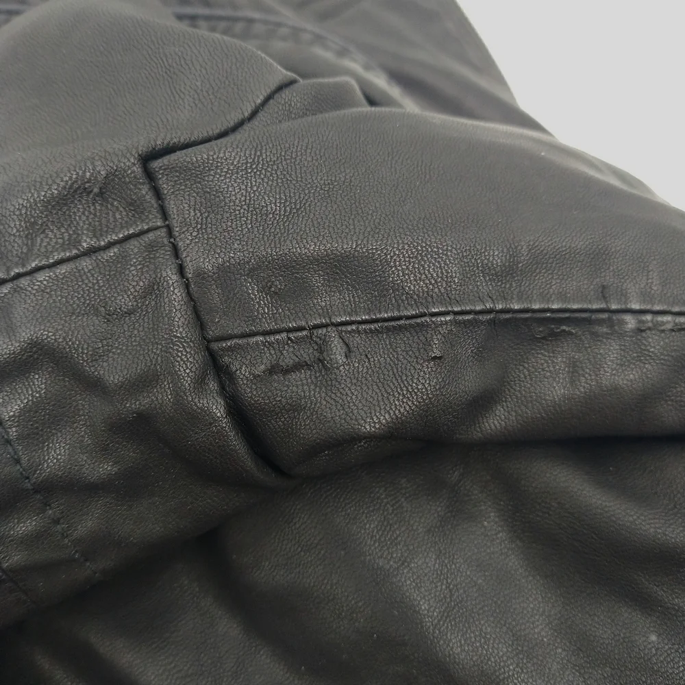 Free People Women's Black Faux Leather Asymmetrical Zip Collared Moto Jacket Sz2 - Picture 14 of 16